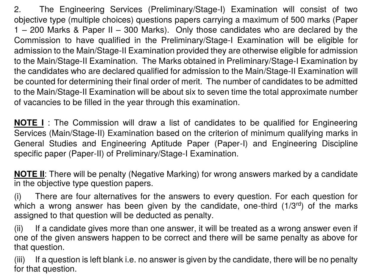 Official UPSC ESE 2027 plan of examination: Prelims of 500 marks, Prelims marks counted in final merit, about six to seven times the vacancies admitted to Mains, and negative marking of one-third for wrong answers