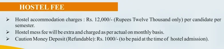 Girls Hostel Fees Chart