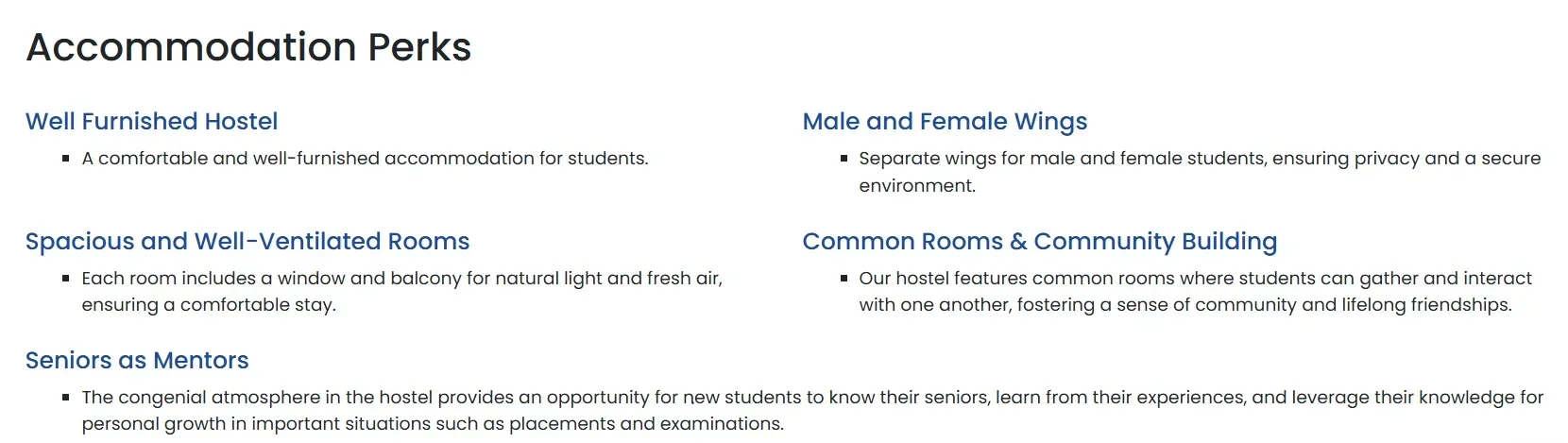 Top hostel facilities