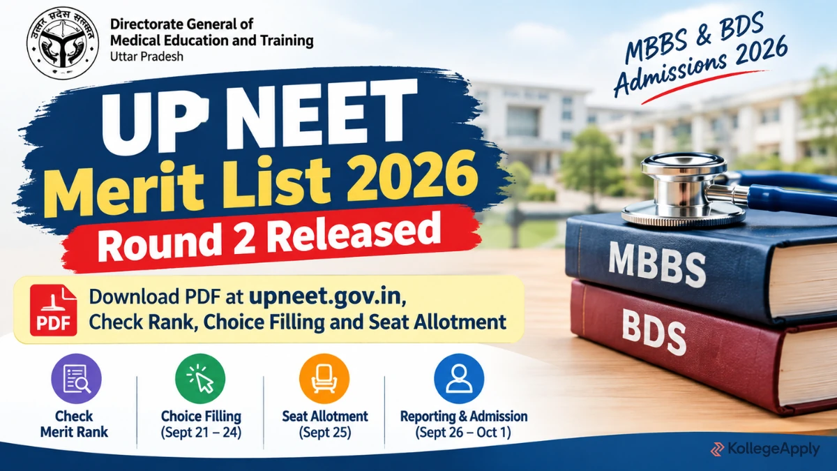 UP NEET Merit List 2026 Round 2 Released: Download PDF, Check Rank, Choice Filling & Seat Allotment